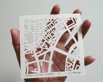 London Hand Cut Map Artwork, 4x4