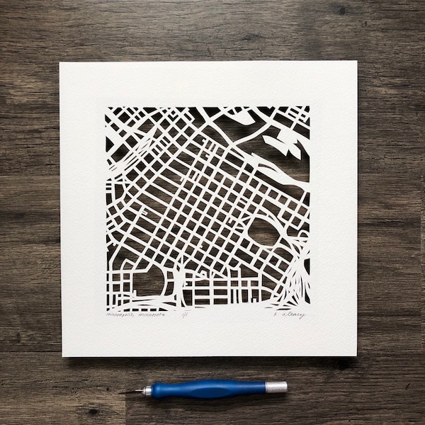 Minneapolis, MN neighborhood Hand Cut Map Original Artwork
