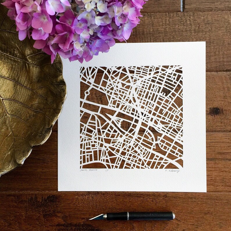 Paris, or Bordeaux, France Hand Cut Map Original Artwork image 3