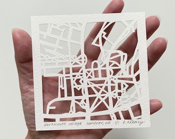 Dartmouth, Columbia, Princeton, or Yale University Hand Cut Map Artwork, 4x4