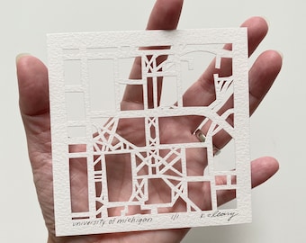 Hand Cut University of Michigan Map Art, Signed Original (4x4)