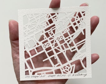 University North Carolina Chapel Hill, UNCC, UNCG, UNC Wilmington Hand Cut Map Artwork, 4x4