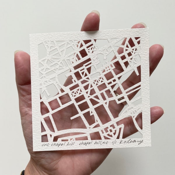 UNC Chapel Hill, UNCC, UNCG Hand Cut Map Artwork, 4x4