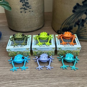 Cute Frog Figurine, Metal Art Sculpture: Handmade Home & Garden Decor, Green with Copper Specks, Purple, Teal, Orange, Blue - Fun Desk Decor