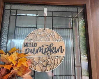 Décoration de porte « Hello Pumpkin » - Panneau en bois d'automne, décoration rustique pour porche