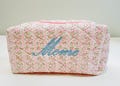 Personalized Floral Quilted Makeup Bag: Embroidered Cosmetic Gift