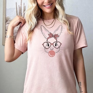 Bunny with Glasses T-shirt: Bubble Gum Easter Tee