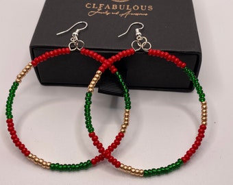 Christmas earrings, red earrings, gold earrings, green earrings, sterling silver, holiday jewelry, Christmas jewelry,Clfabulousbeads1