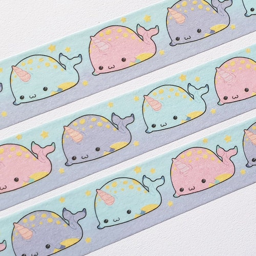 Narwhal washi tape, pastel craft tape, cute washi tape, kawaii tape, pastel goth, planner, bullet journal