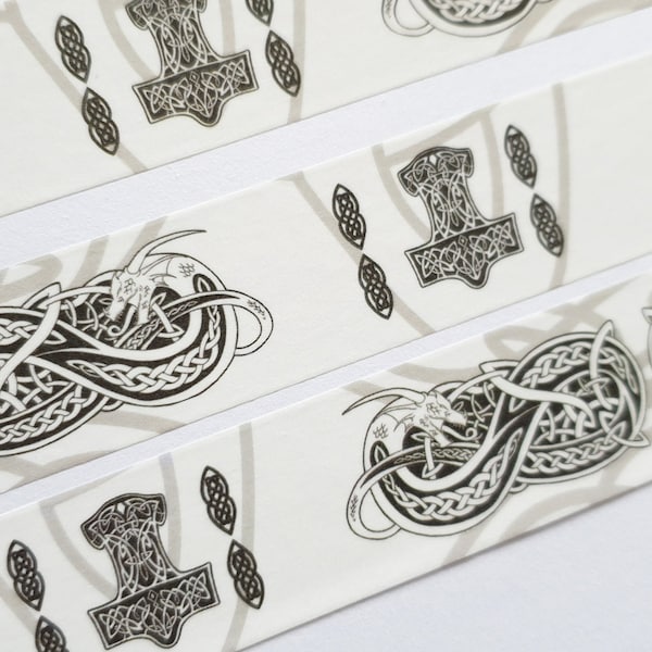 Celtic viking washi tape, Thor paper planner tape, heathen masking tape featuring mjolnir and jormungandr