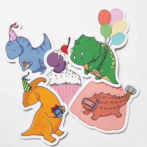 Dinosaur party sticker set, cute planner stickers, kawaii journal stickers, hand drawn sticker pack