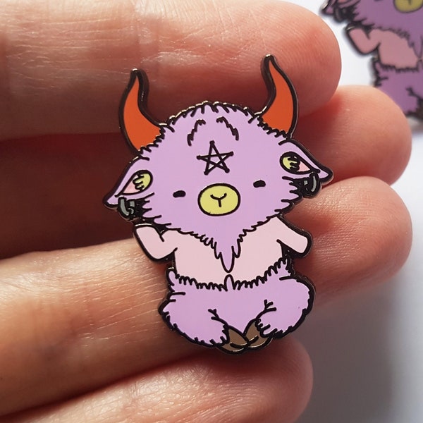 Cute baby Baphomet enamel pin in pastel purple, kawaii baphomet, occult lapel pin, witch badge, pastel goth lapel pin badge