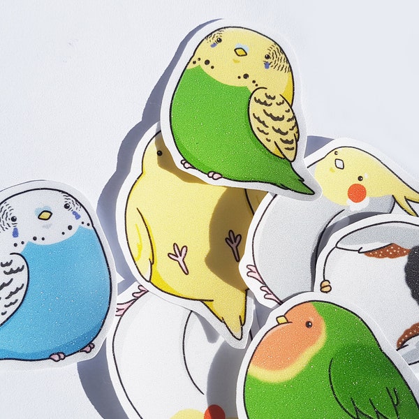 Cute glitter bird stickers, kawaii sticker set, budgie stickers, planner or journal stickers