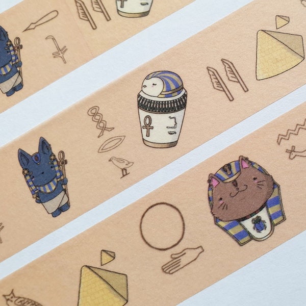 Niedliches Ägyptisches Washitape mit den Motiven Anubis und Bast, buntes Klebeband für Planer, Bullet Journal oder Planer
