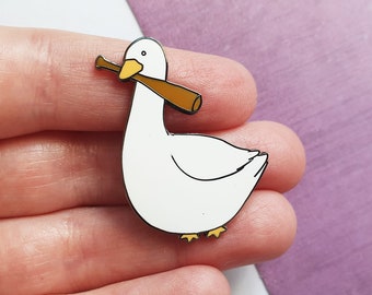 Mess with the honk enamel goose pin, funny bird lovers gift, cute bird brooch or badge with baseball bat