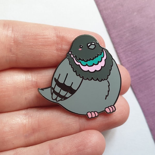 Chonky pigeon enamel pin cute bird lapel badge, chubby pigeon perfect for bird lovers, kawaii and funny pin button gift