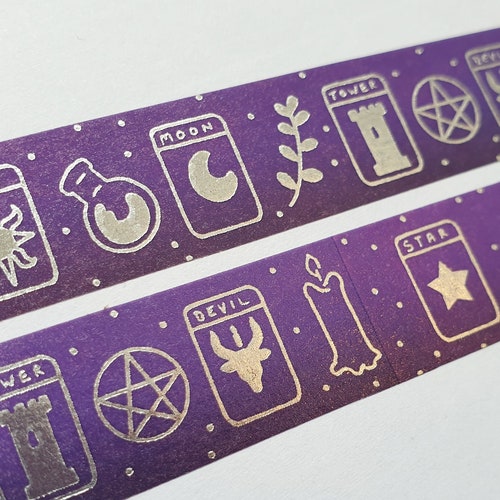 Silver foiled tarot card washi tape, occult planner tape, alternative witchy vibes, witch bullet journal tape