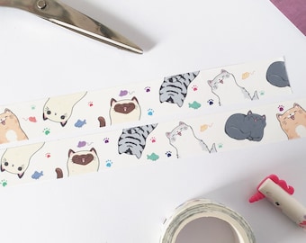 Cats washi tape, exclusive washi tape perfect for planners, notebooks, cat stationery, featuring kawaii cat designs