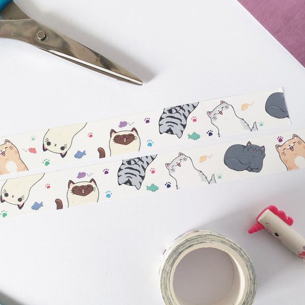 Cats washi tape, exclusive washi tape perfect for planners, notebooks, cat stationery, featuring kawaii cat designs