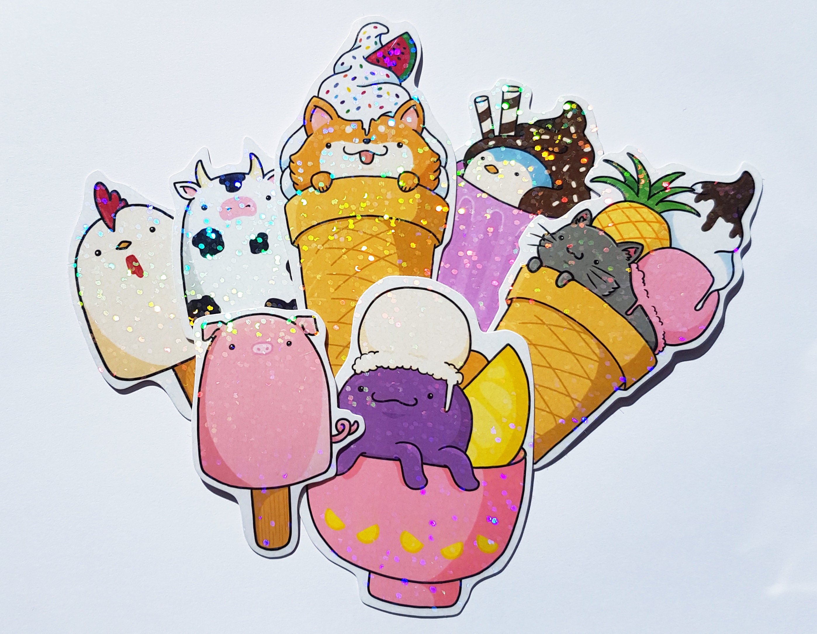 Cute Ice Cream With Animal Face Stickers