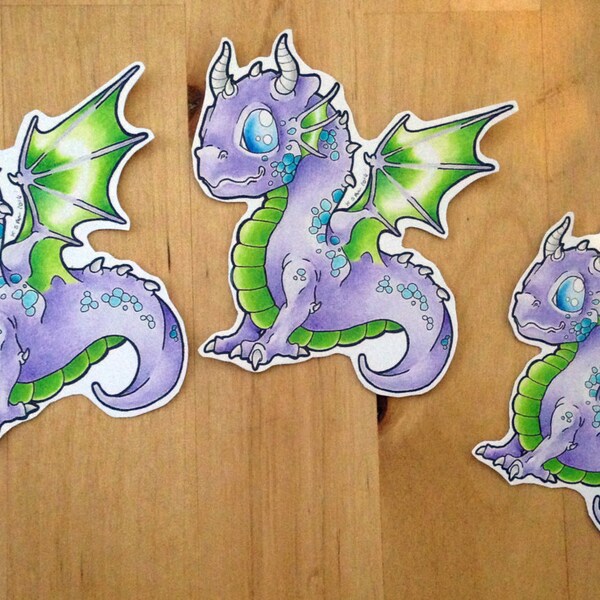 Trois autocollants dragon mignon, bébé dragon autocollant ensemble, kawaii dragons, fantaisie style ensemble d’autocollant, stickers planificateur, pastel goth, mignon