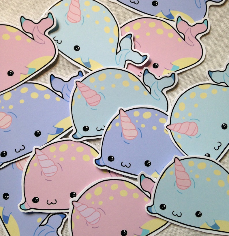 Narwhal sticker set, cute narwhal, cute stickers, kawaii stickers, journal stickers, planner sticker set, kawaii narwhal, cute narwhal image 1