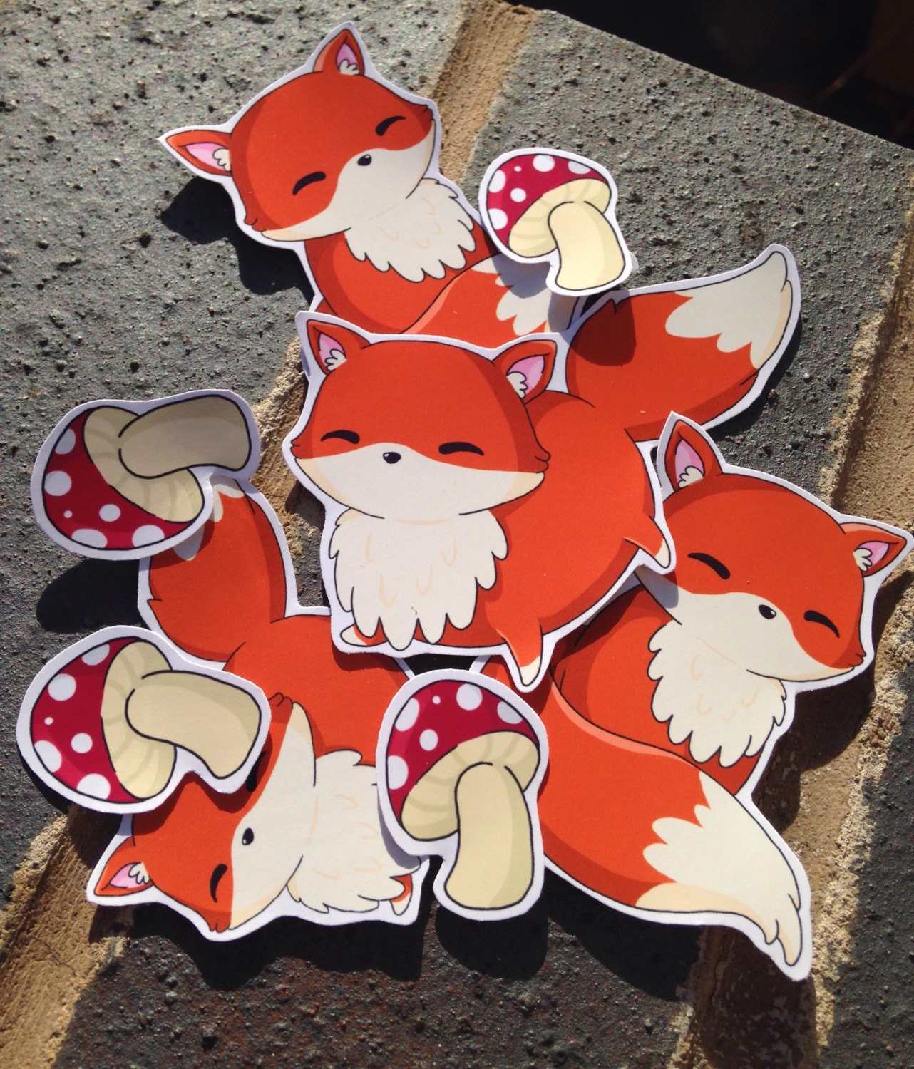 kawaii fox and mushroom sticker set, autumn stickers, cute fox, cute …