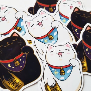 Ensemble d'autocollants chat porte-bonheur, joli ensemble d'autocollants, autocollants neko, autocollants pour agenda, maneki neko, autocollants jour et nuit, autocollants kawaii