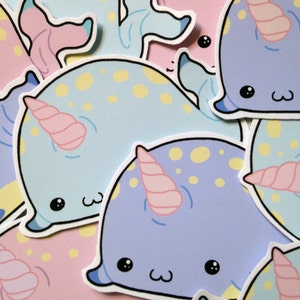 Narwhal sticker set, cute narwhal, cute stickers, kawaii stickers, journal stickers, planner sticker set, kawaii narwhal, cute narwhal image 3