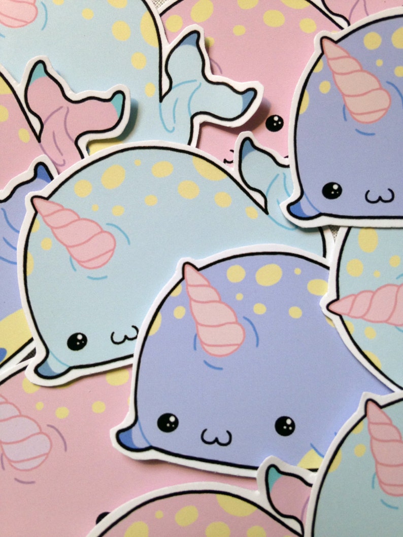 Narwhal sticker set, cute narwhal, cute stickers, kawaii stickers, journal stickers, planner sticker set, kawaii narwhal, cute narwhal image 3