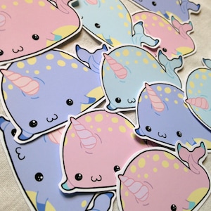 Narwhal sticker set, cute narwhal, cute stickers, kawaii stickers, journal stickers, planner sticker set, kawaii narwhal, cute narwhal image 2