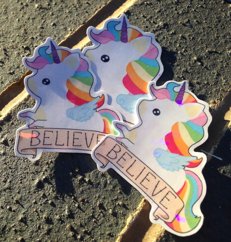 Rainbow Unicorn stickers, cute stickers, kawaii mythology, cute sticker set, planner stickers, holographic stickers image 3