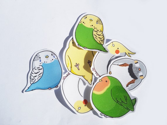 Cute Glitter Bird Stickers, Kawaii Sticker Set, Budgie Stickers