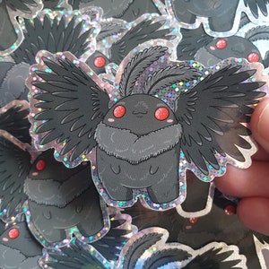 Holographic mothman sticker, creepy cute cryptid sticker, paranormal planner or kawaii journal sticker,