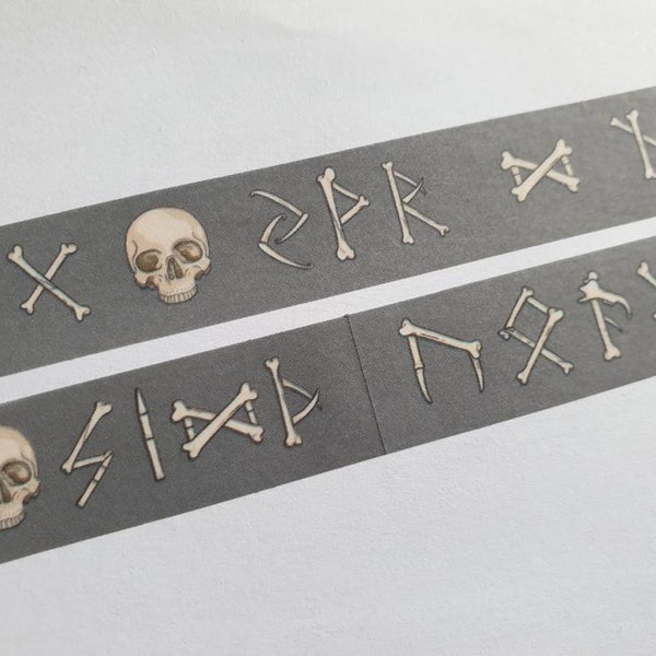 Bone rune and skulls washi tape, gothic craft tape, viking style paper tape, witchy vibes, halloween washi