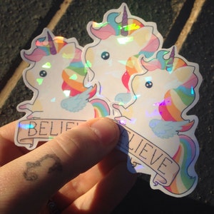 Rainbow Unicorn stickers, cute stickers, kawaii mythology, cute sticker set, planner stickers, holographic stickers image 1