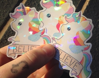 Rainbow Unicorn stickers, cute stickers, kawaii mythology, cute sticker set, planner stickers, holographic stickers
