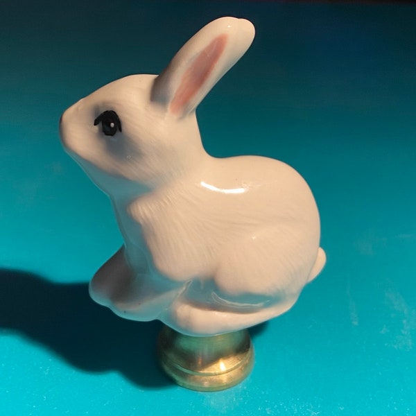 Bunny Rabbit Lamp Finial (sitting)- Ivory White - Brass, Nickel or Bronze - USA