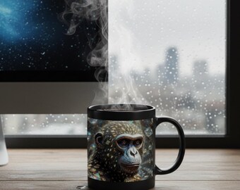 Monkey Glow Mug | Neon Monkey Illustration, Black 11oz Ceramic