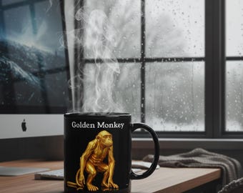 Golden Monkey Mug | 11oz Black Ceramic Coffee Cup