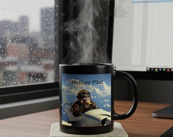 Monkey Pilot Coffee Mug | Vintage Aviator Monkey Illustration, 11oz