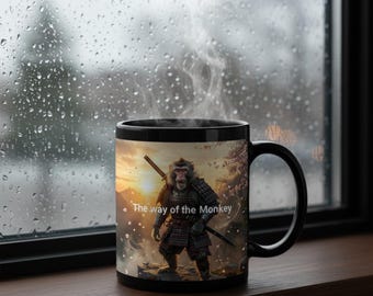 Monkey Samurai Coffee Mug, Warrior Illustration, The Way of the Monkey