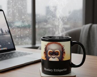 Monkey Etiquette Coffee Mug | Black Ceramic Mug 11oz 15oz