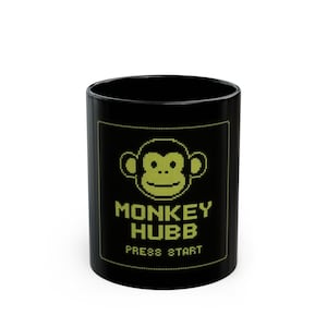 Coffee Mug, Gamer Monkey Hubb Press Start Design, Video Game Mug, Funny Gamer Mug, Gaming Gift, Gamer Gift