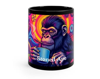 Stoned Ape Monkey Mug | 11oz Black Ceramic Coffee Mug