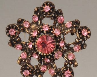 Vintage Pink Floral Brooch, Pink Rhinestone Brooch, Pink Brooch, Pink Rhinestone Jewelry, Pink Rhinestone Pin, Pink Floral Pin