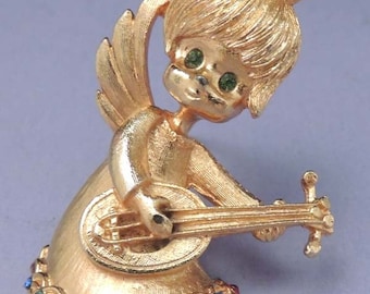 Vintage MYLU Angel Pin, Mylu Angel Brooch, Signed Holiday Jewelry Pin, Mylu Rhinestone Christmas Angel, Holiday Jewelry, Mylu Angel Jewelry