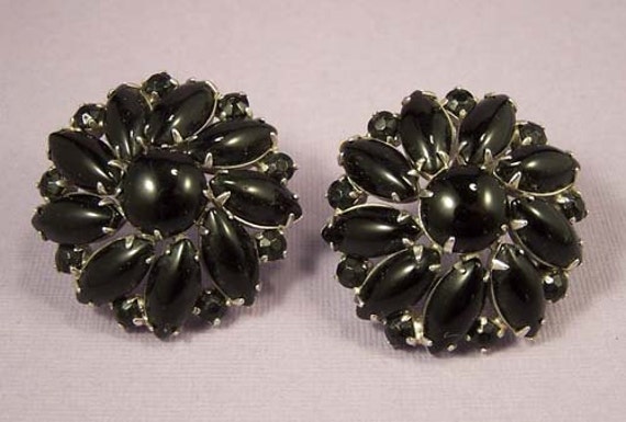 Vintage Black Floral Earrings, Black Earrings, Bl… - image 1