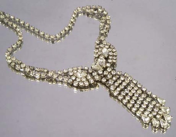 Vintage Bridal Cascading Rhinestone Necklace - image 1