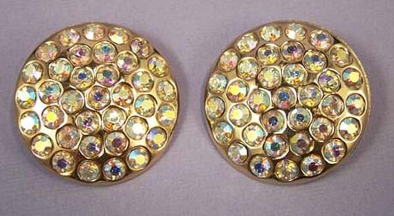 Vintage Aurora Borealis Crystal Disk Earrings / Aurora Borealis Rhinestone Earrings / Wedding Earrings / Bridal Earrings / Wedding Jewelry View 2